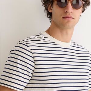 J.Crew Tall 100% Cotton Stripe Navy Blue & White Ivory Tee T-Shirt Crew Neck M T